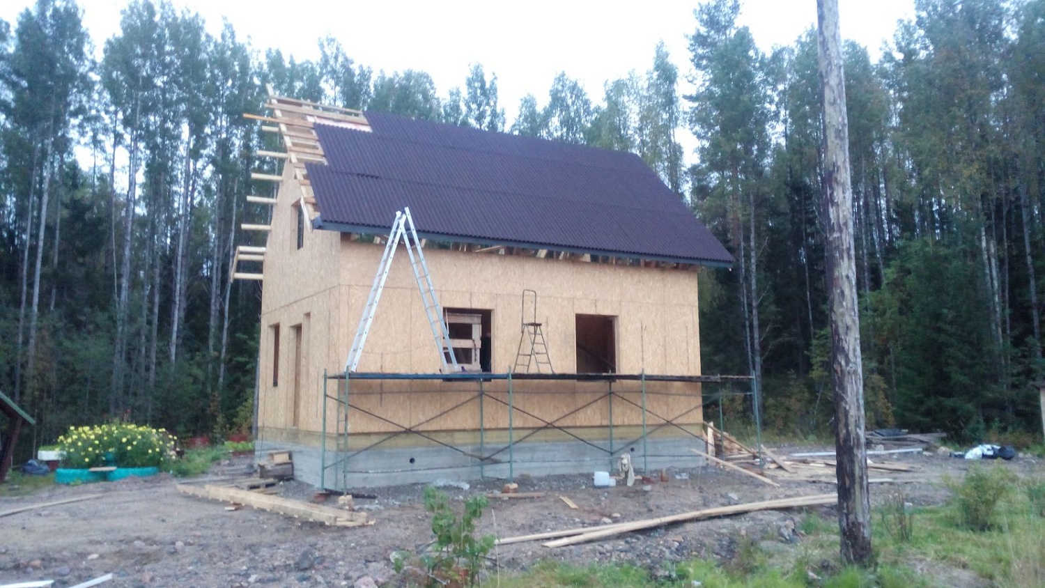 Строительство каркасного дома "Сельга, 147мм с цокольным перекрытием" в Карелии 2020 году.